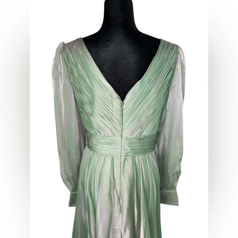Mac Duggal FAUX WRAP ILLUSION BISHOP SLEEVE TIERED GOWN Sage NWT - Picture 12 of 16